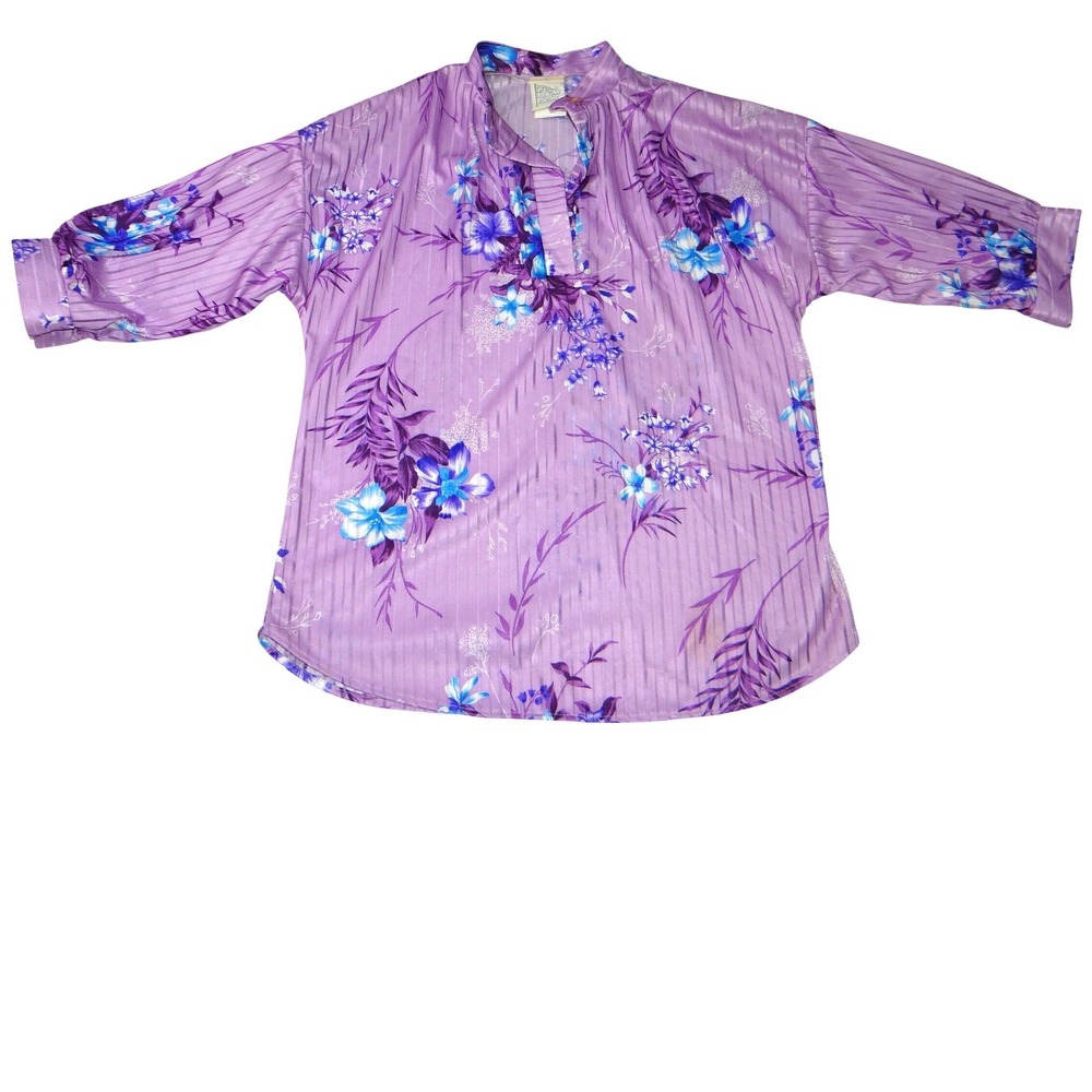 Vintage 14th Place California Purple Floral Shadow Stripe‎ Popover Blouse Medium
